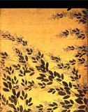 Folding screen with a minutely detailed description of Japanese bush clovers and Japanese pampas grass on it by Hasegawa Tohaku