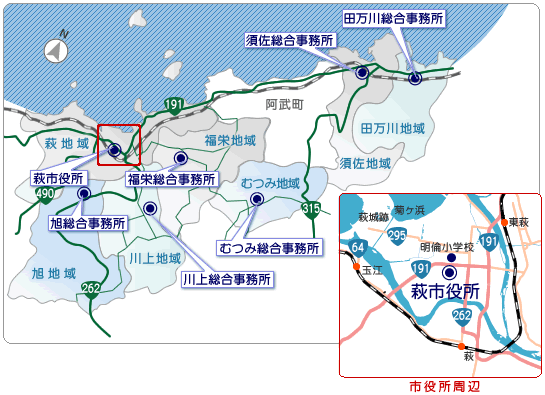 本庁、各総合事務所位置図