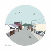 浜崎の風景イラストポストカード