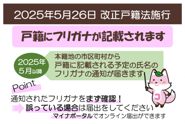 戸籍にフリガナが記載されます