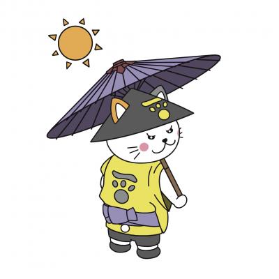 日傘をさす夏服の萩にゃん