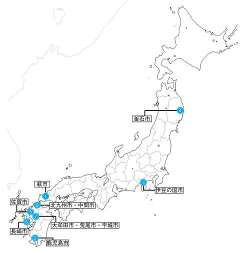 明治日本の産業革命遺産の構成資産マップ