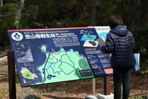 笠山椿群生林の解説板とリーフレットが完成しました 笠山椿群生林の解説板とリーフレットが完成しました