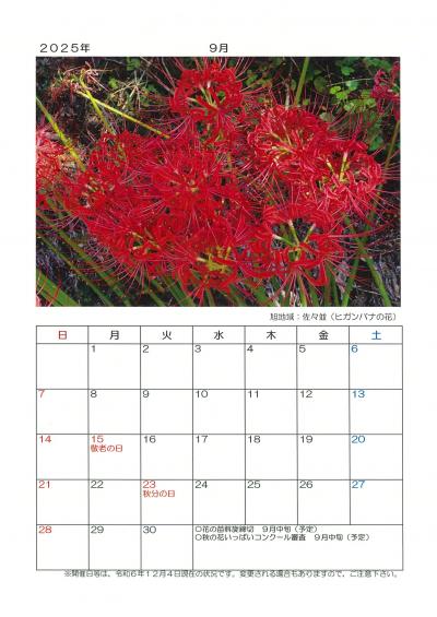２０２５年　萩・花の見どころカレンダー
