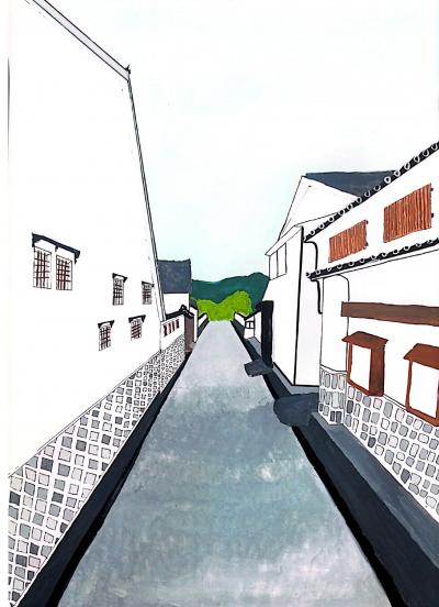 中学生の部入選絵画(萩城下町)