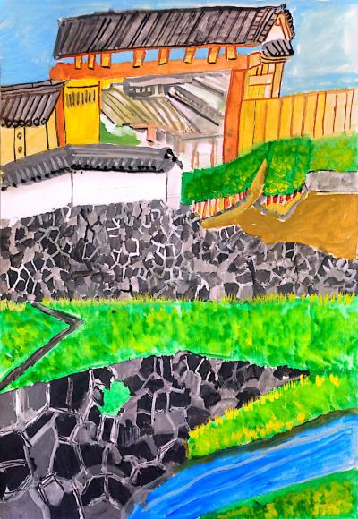 中学生の部入選絵画(萩城下町)